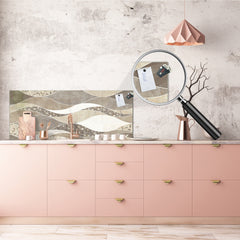 Printed glass horizontal splashback -  Tempered Glass Wall Panel Cities Series BBS22:  Vintage leaves and patterns Series: Versatile tile pattern