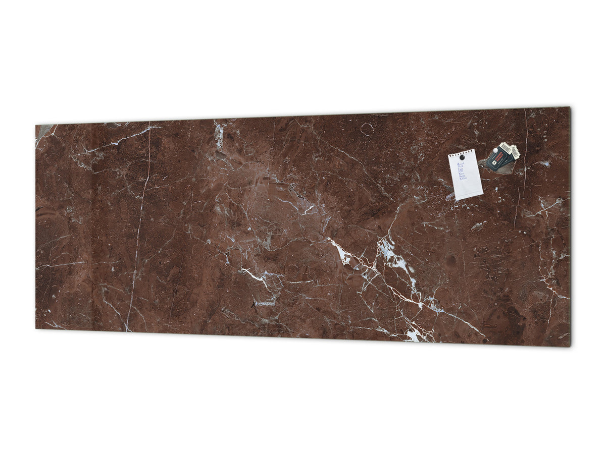 Panel de vidrio contemporáneo para cocina - Salpicadero de pared de gran formato Serie Mármoles 2: Piedra marrón pulida 