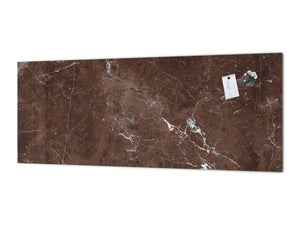 Contemporary glass kitchen panel - Wide format wall backsplash Marbles 2 Series: Polished brown stone