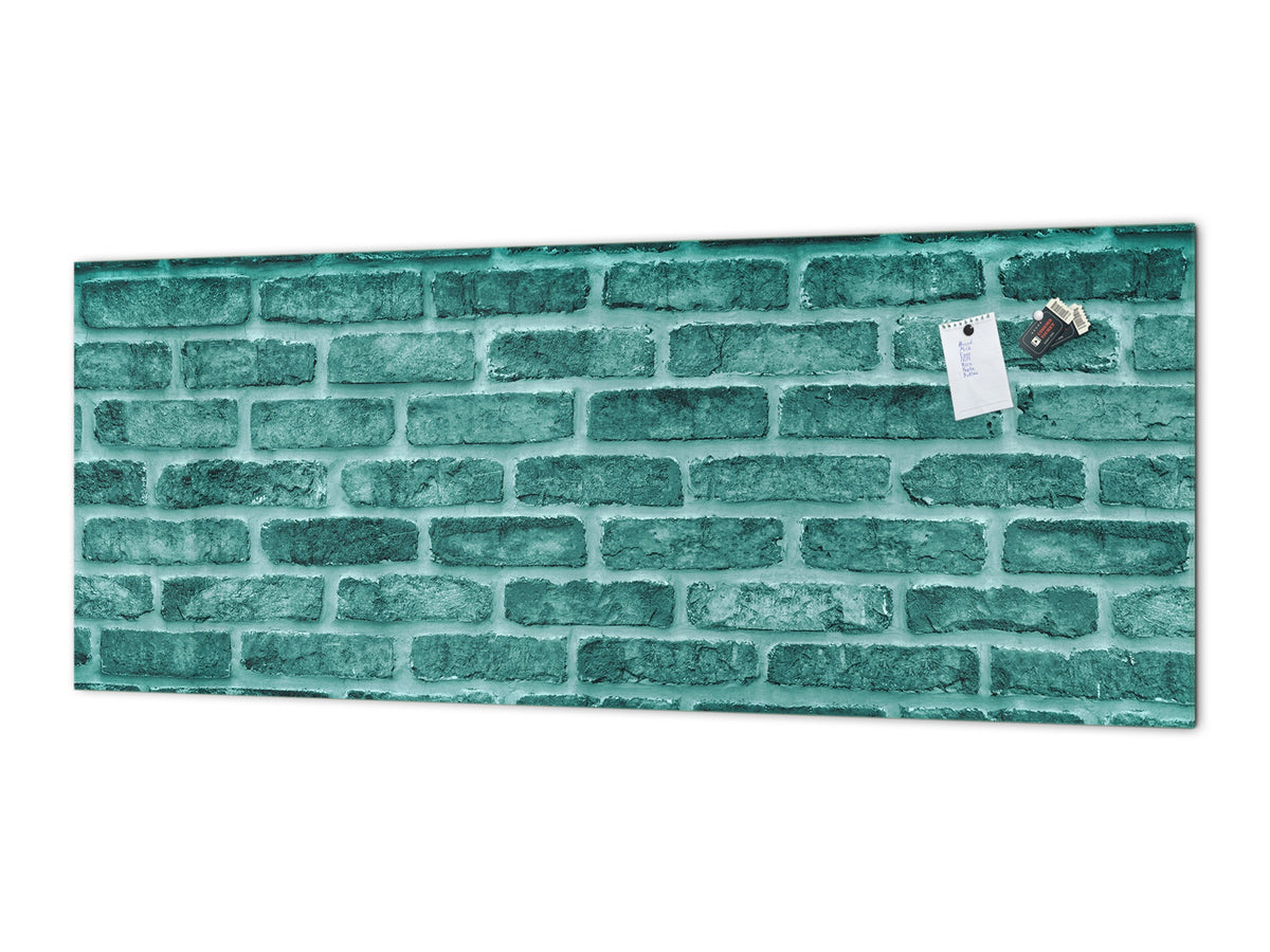Toughened printed glass backsplash - Kitchen wall panel: Textures and tiles 1 Series Oxidized copper ornament: Green vintage brick