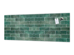 Toughened printed glass backsplash - Kitchen wall panel: Textures and tiles 1 Series Oxidized copper ornament: Green vintage ceramic tiles 2
