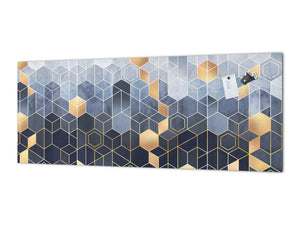Wide format Wall panel - Design backsplash BBS21: Textures and tiles 2 Series: Golden-blue geometric abstraction