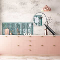 Printed glass horizontal splashback -  Tempered Glass Wall Panel Cities Series BBS22:  Vintage leaves and patterns Series: Abstract design pattern