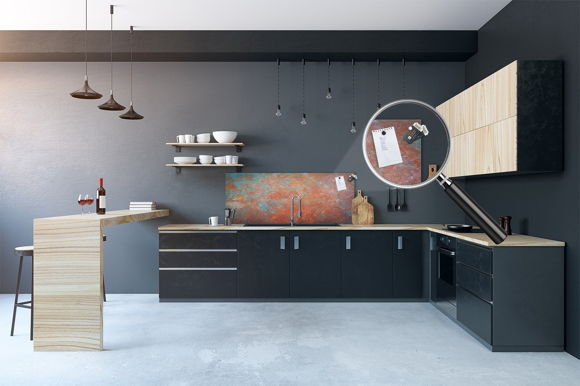 Stunning glass wall art  - Wide format wall backsplash Rusted textures Series: Oxidized metal 2