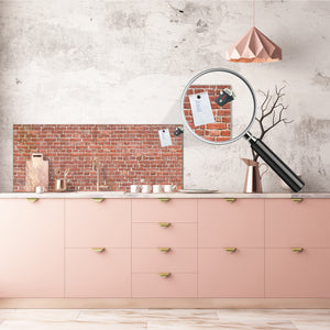 Toughened printed glass backsplash - Kitchen wall panel: Textures and tiles 1 Series Oxidized copper ornament: Classic red brick pattern