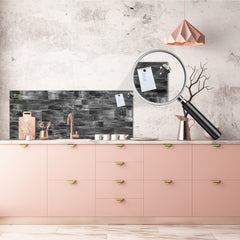 Toughened printed glass backsplash - Kitchen wall panel: Textures and tiles 1 Series Oxidized copper ornament: Dark grey marble tiles