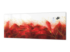 Design glass backsplash - Tempered Glass with or without magnetic properties Marbles 1 Series: Red marble leaves