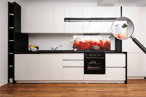 Design glass backsplash - Tempered Glass with or without magnetic properties Marbles 1 Series: Red marble leaves