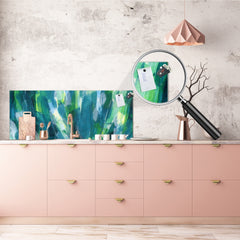 Printed glass horizontal splashback -  Tempered Glass Wall Panel Cities Series BBS22:  Vintage leaves and patterns Series: Colourful paint brushes