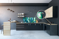 Printed glass horizontal splashback -  Tempered Glass Wall Panel Cities Series BBS22:  Vintage leaves and patterns Series: Colourful paint brushes