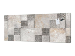 Printed glass horizontal splashback -  Tempered Glass Wall Panel Cities Series BBS22:  Vintage leaves and patterns Series: Stone mosaic background