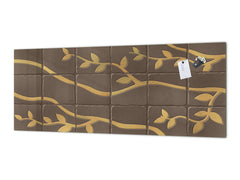 Toughened printed glass backsplash - Kitchen wall panel: Textures and tiles 1 Series Oxidized copper ornament: Golden branches on a brown background