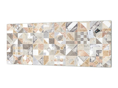 Printed glass horizontal splashback -  Tempered Glass Wall Panel Cities Series BBS22:  Vintage leaves and patterns Series: Retro tiles pattern