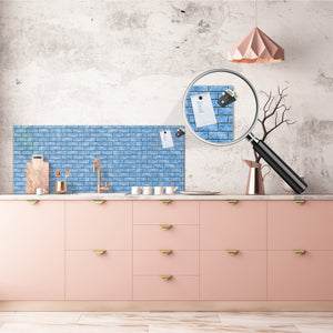 Toughened printed glass backsplash - Kitchen wall panel: Textures and tiles 1 Series Oxidized copper ornament: Blue ice texture