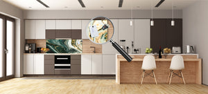 Contemporary glass kitchen panel - Wide format wall backsplash Colourful abstractions Series: Mesmerising golden powder