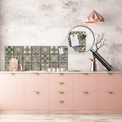 Printed glass horizontal splashback -  Tempered Glass Wall Panel Cities Series BBS22:  Vintage leaves and patterns Series: Sculpted mosaic pattern