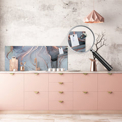 Contemporary glass kitchen panel - Wide format wall backsplash Colourful abstractions Series: Abstract golden veins