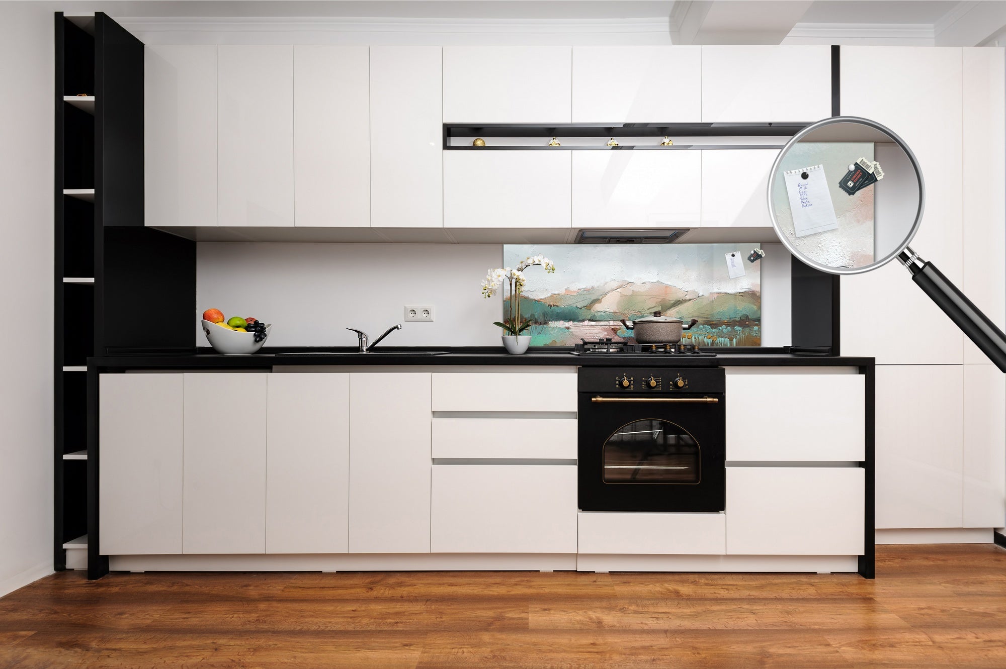 Toughened printed glass backsplash - Kitchen wall splashback will or without magnetic properties - Paintings Series: Delicate landscape