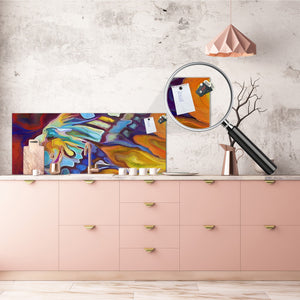 Toughened printed glass backsplash - Kitchen wall splashback will or without magnetic properties - Paintings Series: Abstract human portrait