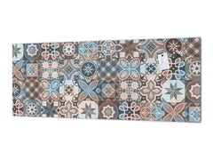 Printed glass horizontal splashback -  Tempered Glass Wall Panel Cities Series BBS22:  Vintage leaves and patterns Series: Spanish mosaic tiles