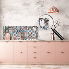 Printed glass horizontal splashback -  Tempered Glass Wall Panel Cities Series BBS22:  Vintage leaves and patterns Series: Spanish mosaic tiles