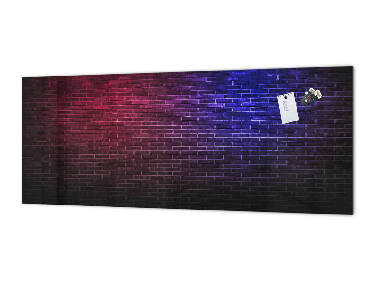 Toughened printed glass backsplash - Kitchen wall panel: Textures and tiles 1 Series Oxidized copper ornament: Blue and pink neon wall