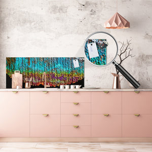 Stunning glass wall art  - Wide format wall backsplash Rusted textures Series: Oxidized copper abstraction