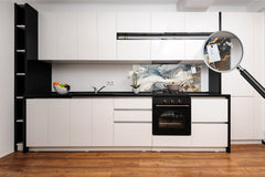 Contemporary glass kitchen panel - Wide format wall backsplash Colourful abstractions Series: Artistic mixture of paints