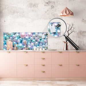 Contemporary glass kitchen panel - Wide format wall backsplash with or without magnetic properties - Colourful Variety Series: Shiny pearls 2