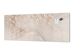 Contemporary glass kitchen panel - Wide format wall backsplash with or without magnetic properties - Colourful Variety Series: Beige decorative tree