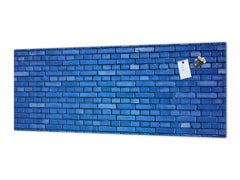 Toughened printed glass backsplash - Kitchen wall panel: Textures and tiles 1 Series Oxidized copper ornament: Blue brick background