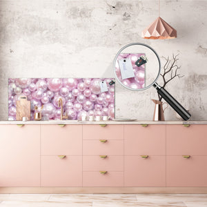 Contemporary glass kitchen panel - Wide format wall backsplash with or without magnetic properties - Colourful Variety Series: Pink pearls