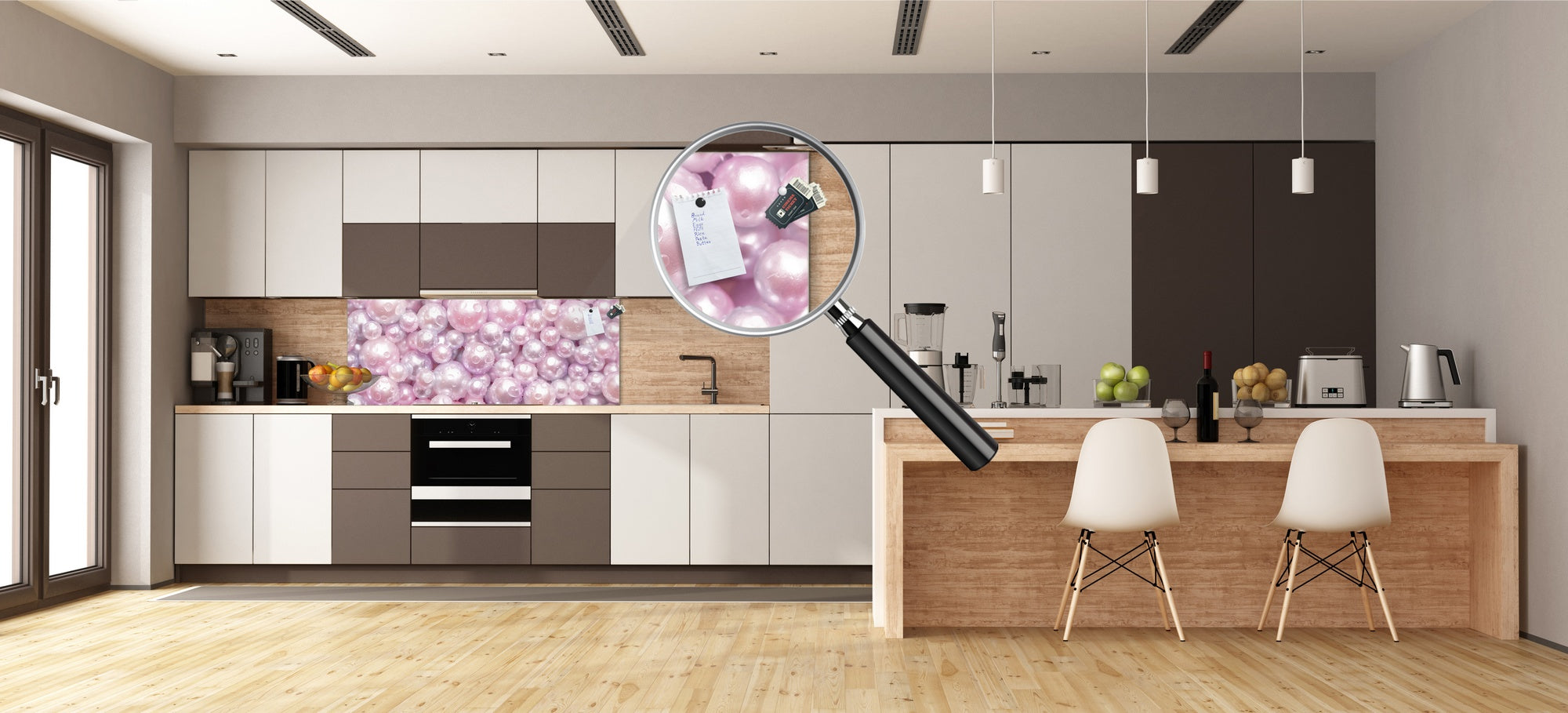 Contemporary glass kitchen panel - Wide format wall backsplash with or without magnetic properties - Colourful Variety Series: Pink pearls