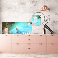 Contemporary glass kitchen panel - Wide format wall backsplash with or without magnetic properties - Colourful Variety Series: Colourful wavy pattern