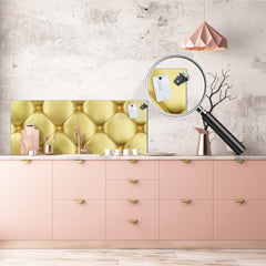 Stylish glass backsplash - Photo glass upstand w/wo magnetic properties - Decorative Surfaces Series: Golden leather upholstery 1