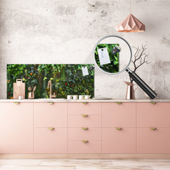 Printed glass horizontal splashback -  Tempered Glass Wall Panel Cities Series BBS22:  Vintage leaves and patterns Series: Rich green fern