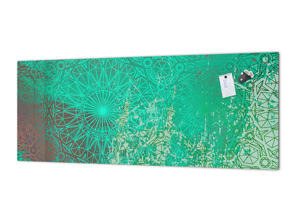 Stunning glass wall art  - Wide format wall backsplash Rusted textures Series: Oxidized copper ornament