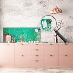 Stunning glass wall art  - Wide format wall backsplash Rusted textures Series: Oxidized copper ornament