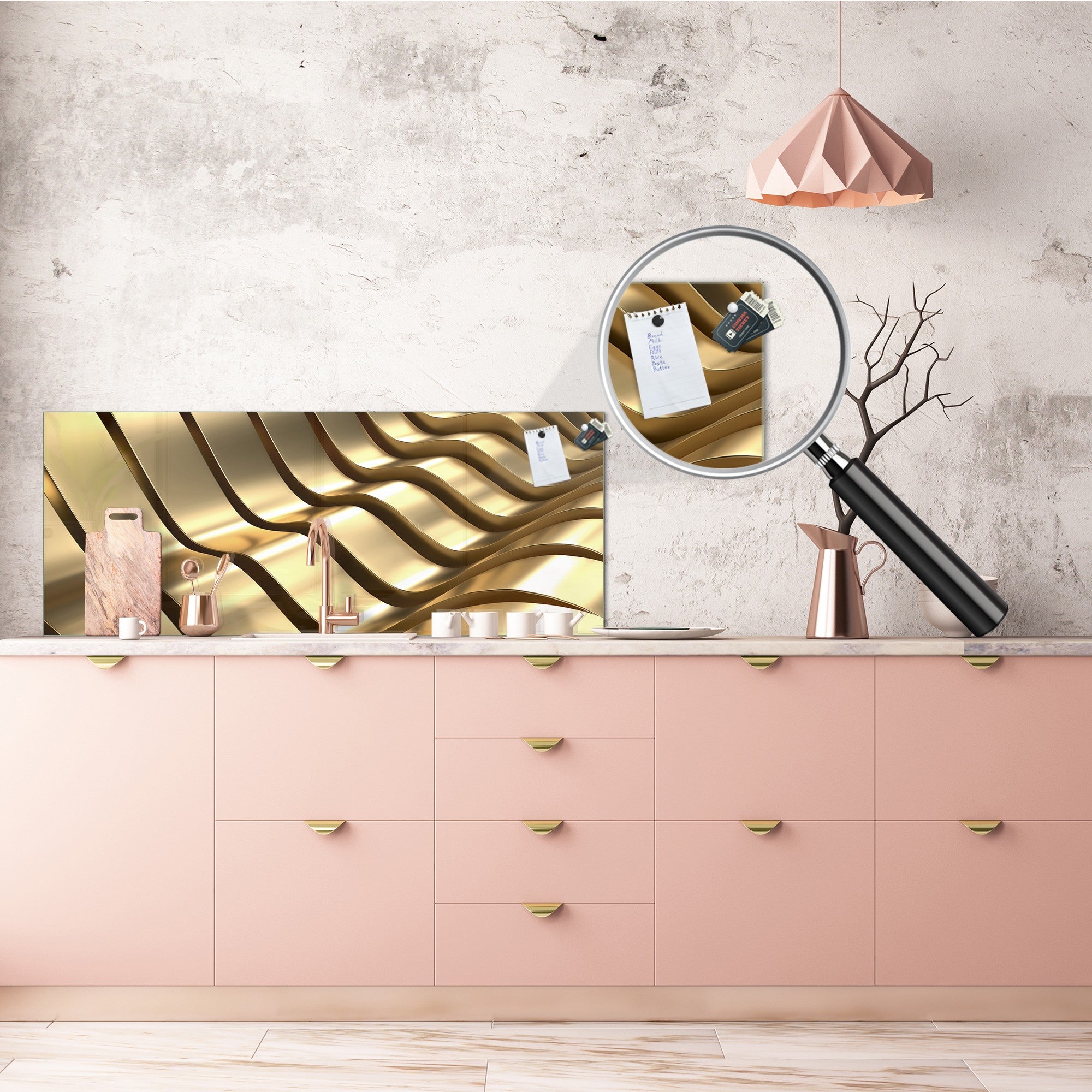 Design glass backsplash - Tempered Glass splashback - Golden Waves Series: Abstract waves
