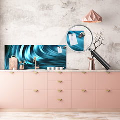 Contemporary glass kitchen panel - Wide format wall backsplash with or without magnetic properties - Colourful Variety Series: Blue abstract composition