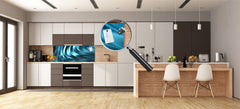Contemporary glass kitchen panel - Wide format wall backsplash with or without magnetic properties - Colourful Variety Series: Blue abstract composition
