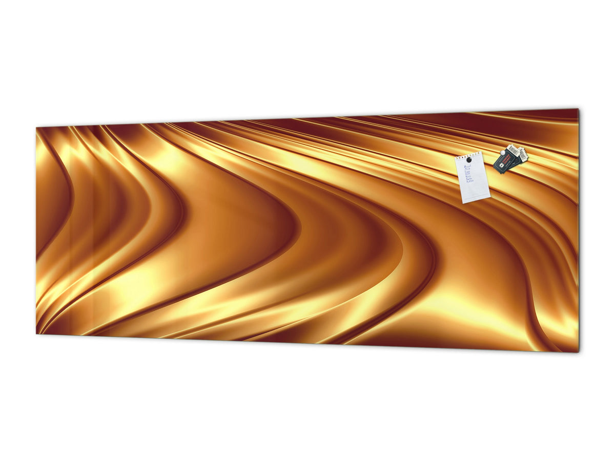 Salpicadero de vidrio de diseño - Salpicadero de vidrio templado - Serie Golden Waves: Oro líquido 2