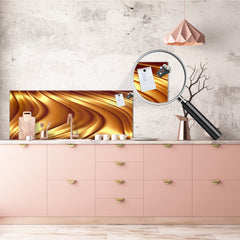 Design glass backsplash - Tempered Glass splashback - Golden Waves Series: Liquid gold 2