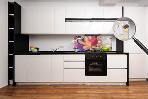 Toughened printed glass backsplash - Kitchen wall splashback will or without magnetic properties - Paintings Series: Digital flower painting