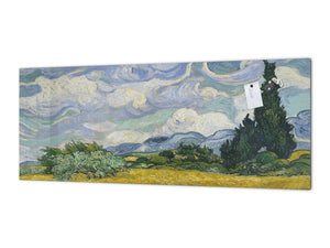 Toughened printed glass backsplash - Kitchen wall splashback will or without magnetic properties - Paintings Series: Wheat Field with Cypresses by Van Gogh