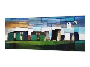 Toughened printed glass backsplash - Kitchen wall splashback will or without magnetic properties - Paintings Series: Cubist Stonehenge