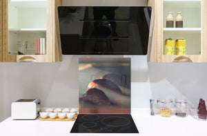 Paraschizzi in vetro temperato stampato – Paraspruzzi da cucina in vetro BS23 Serie cibo tradizionale europeo: Salsicce affumicate 3