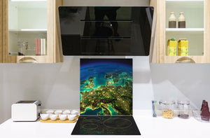 Glasrückwand mit atemberaubendem Aufdruck – Küchenwandpaneele aus gehärtetem Glas BS25 Serie Städte:  Earth From Space 2