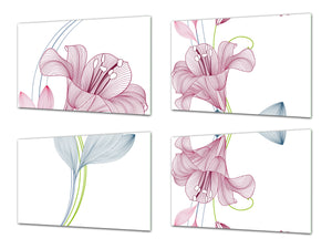 Lot de planches à découper – Lot de quatre planches à découper antidérapantes ; MD06 Série de fleurs:Fleurs de lys design