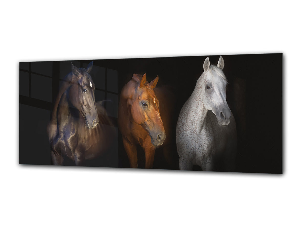 Cuadro de cristal moderno 125x50 cm (49,21 "x 19,69") - Caballos 1